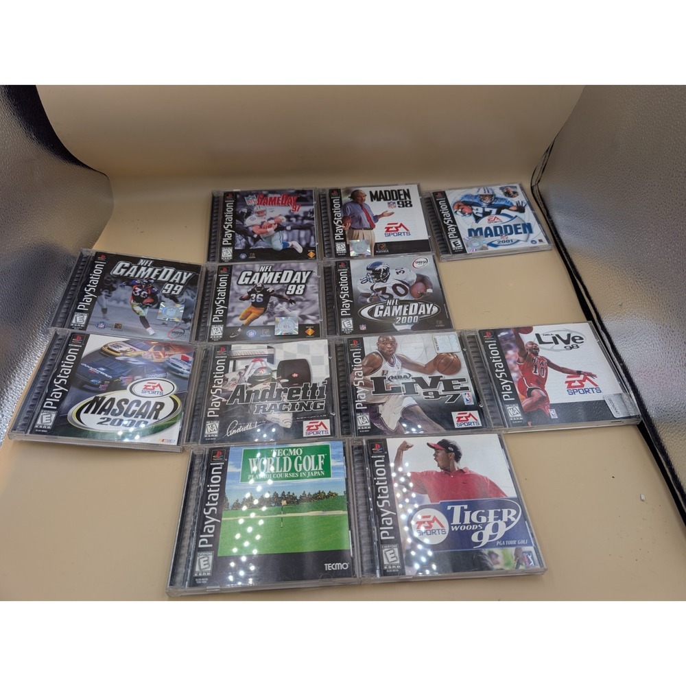 Lot 12 PS1 Sports Games Madden NFL Game day NBA Live Tiger Woods Nascar Andretti